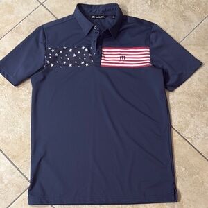 Navy Blue Polo Shirt with American Flag Design - Travis Mathew